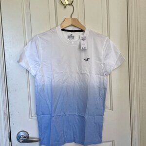 NEW Hollister Mens Juniors Ombre Gradient Logo Cotton Tee XS NWT Blue White